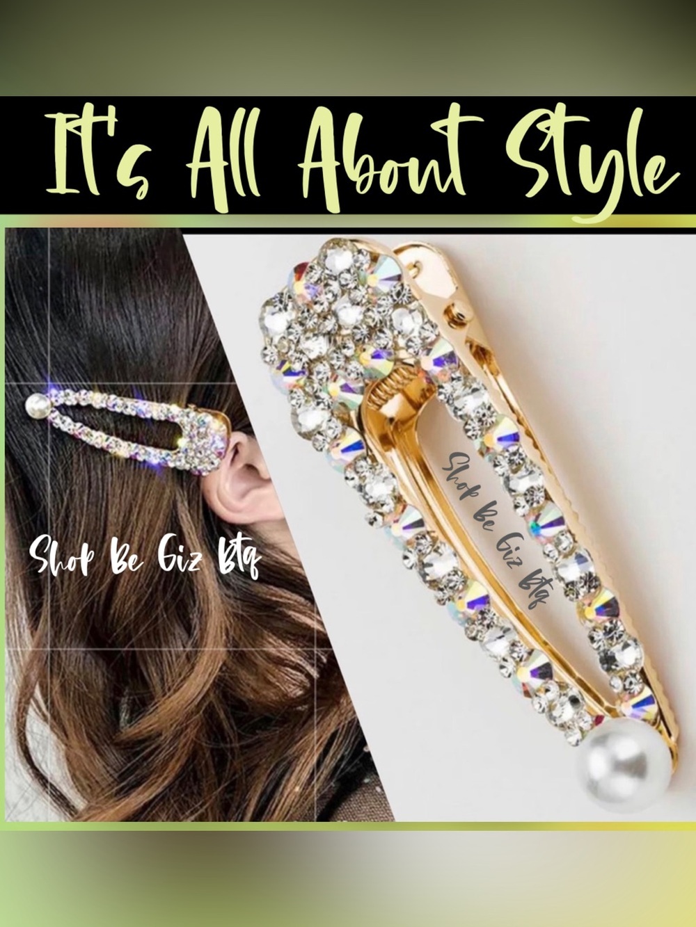 SEXY GOLD PEARL & CRYSTAL HAIR CLIP BOBBY BARRETTE